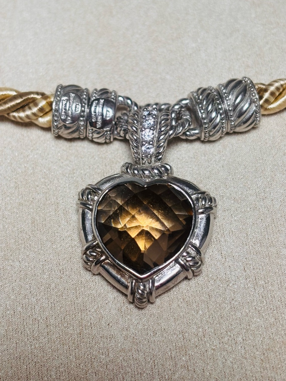 Elegant Judith Ripka Sterling Silver Necklace with Smoky Quartz Heart Pendant - Picture 8 of 13
